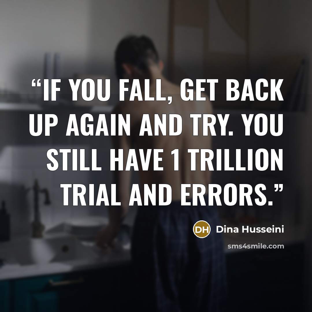 “If you fall, get back up again and try. You still have 1 trillion trial and errors.” quote by Dina Husseini
