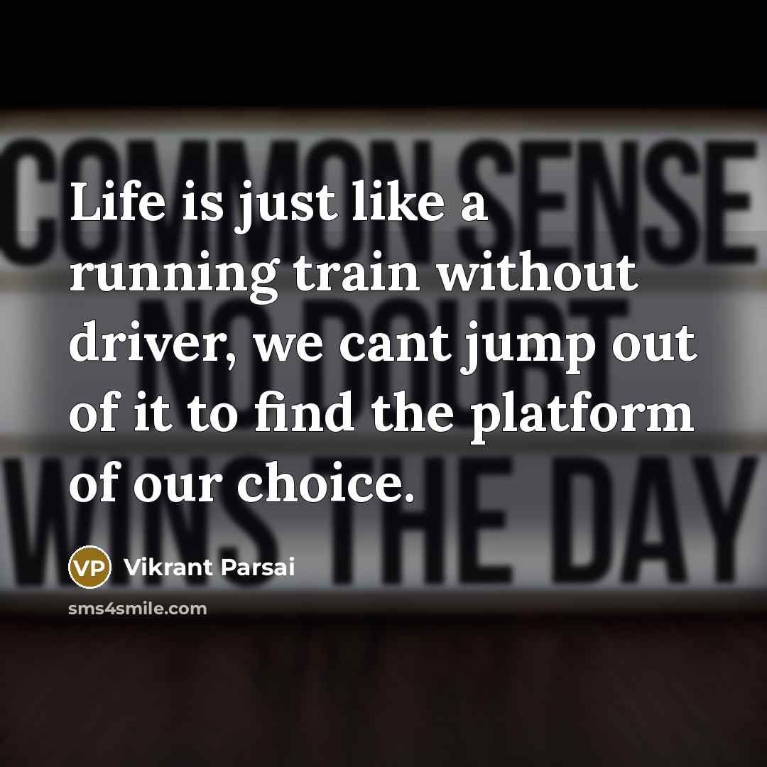 “Life is just like a running train without driver, we cant jump out of it to find the platform of our choice.” quote by Vikrant Parsai