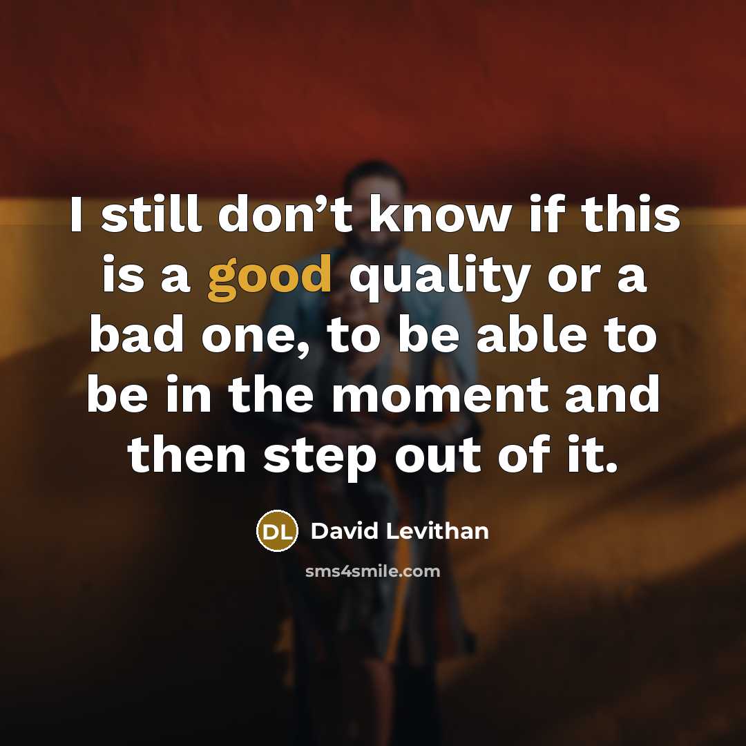 “I still don’t know if this is a good quality or a bad one, to be able to be in the moment and then step out of it.” quote by David Levithan