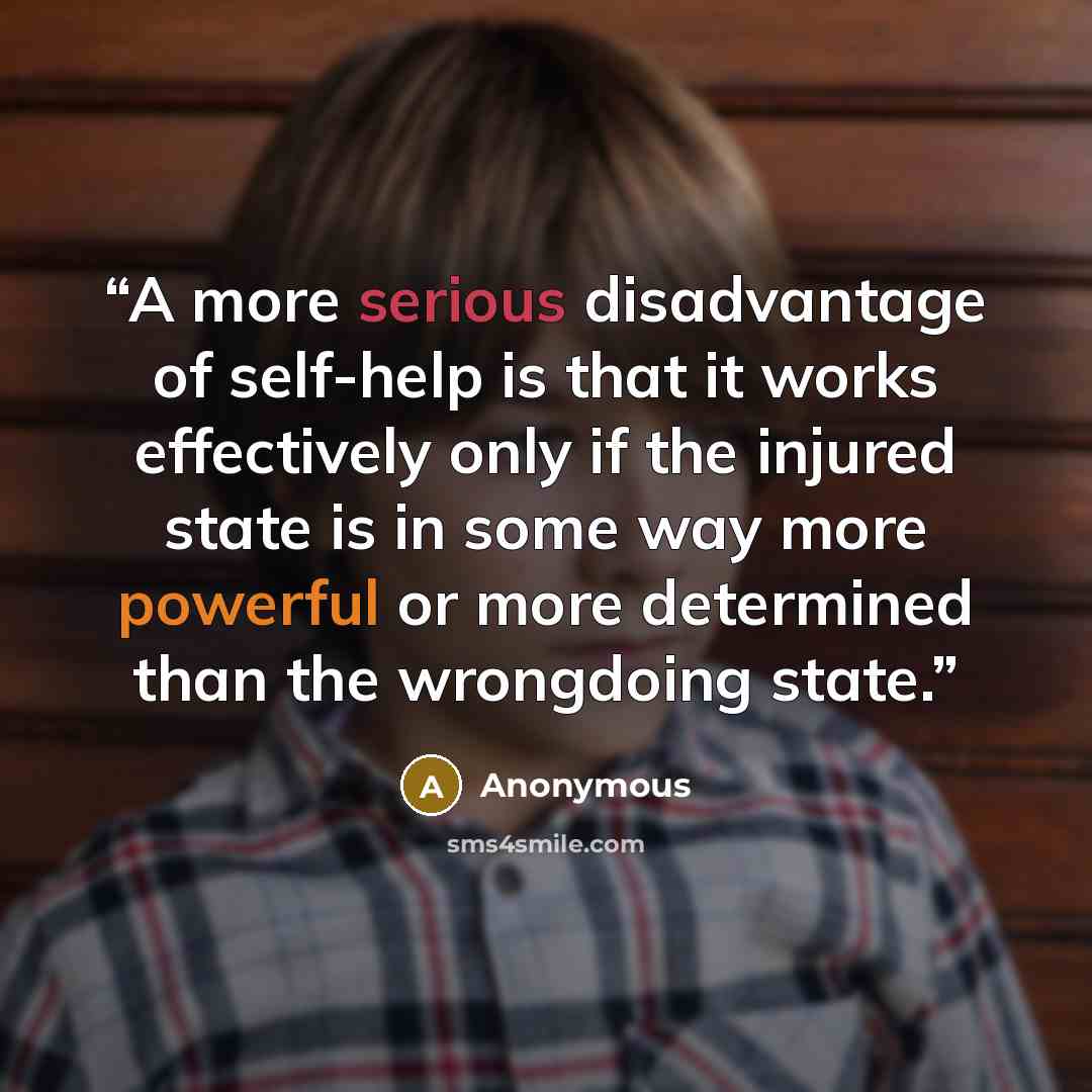 “A more serious disadvantage of self-help is that it works effectively only if the injured state is in some way more powerful or more determined than the wrongdoing state.” quote by Anonymous