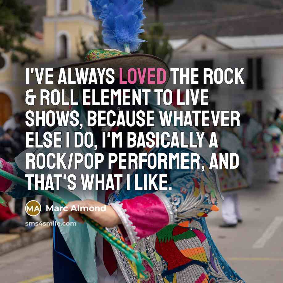“I've always loved the rock & roll element to live shows, because whatever else I do, I'm basically a rock/pop performer, and that's what I like.” quote by Marc Almond