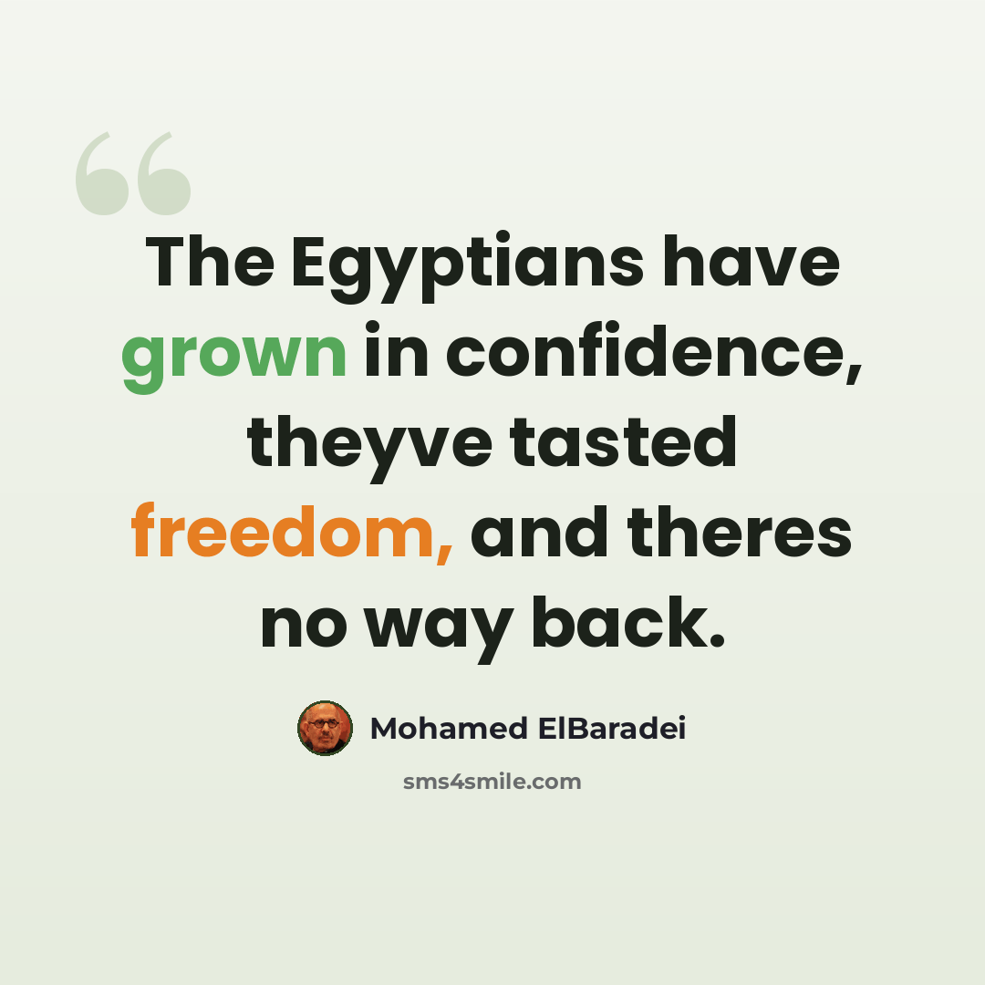 “The Egyptians have grown in confidence, theyve tasted freedom, and theres no way back.” quote by Mohamed ElBaradei