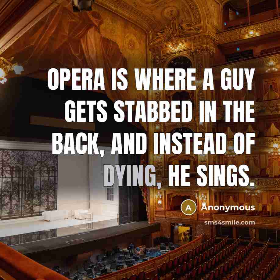 “Opera is where a guy gets stabbed in the back, and instead of dying, he sings.” quote by Anonymous