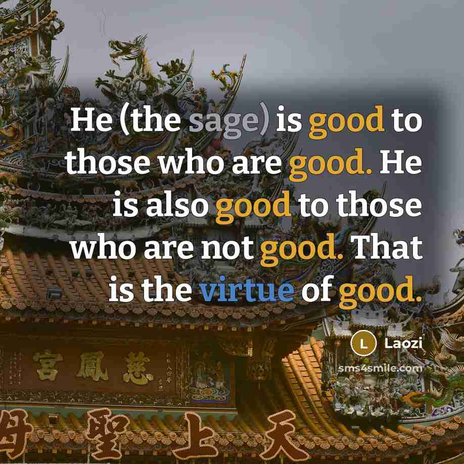 “He (the sage) is good to those who are good. He is also good to those who are not good. That is the virtue of good.” quote by Laozi