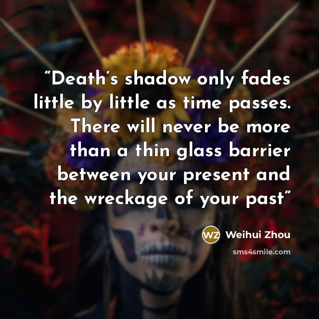 “Death’s shadow only fades little by little as time passes. There will never be more than a thin glass barrier between your present and the wreckage of your past” quote by Weihui Zhou