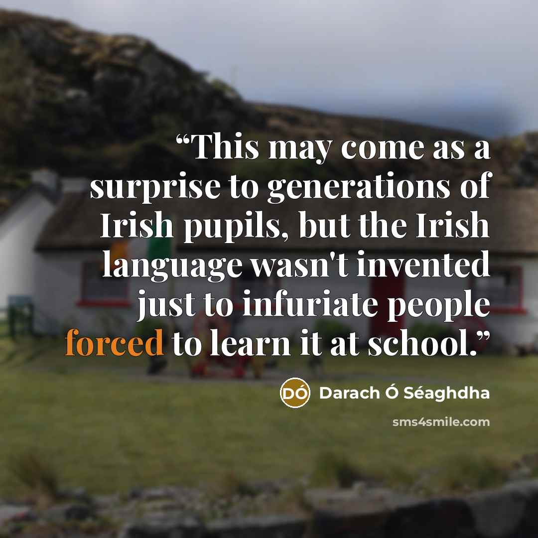 “This may come as a surprise to generations of Irish pupils, but the Irish language wasn't invented just to infuriate people forced to learn it at school.” quote by Darach Ó Séaghdha