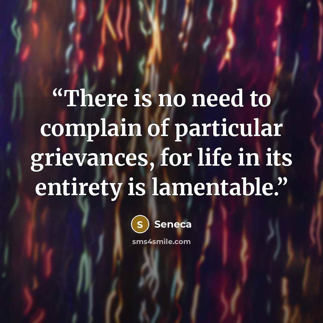 “There is no need to complain of particular grievances, for life in its entirety is lamentable.” quote by Seneca