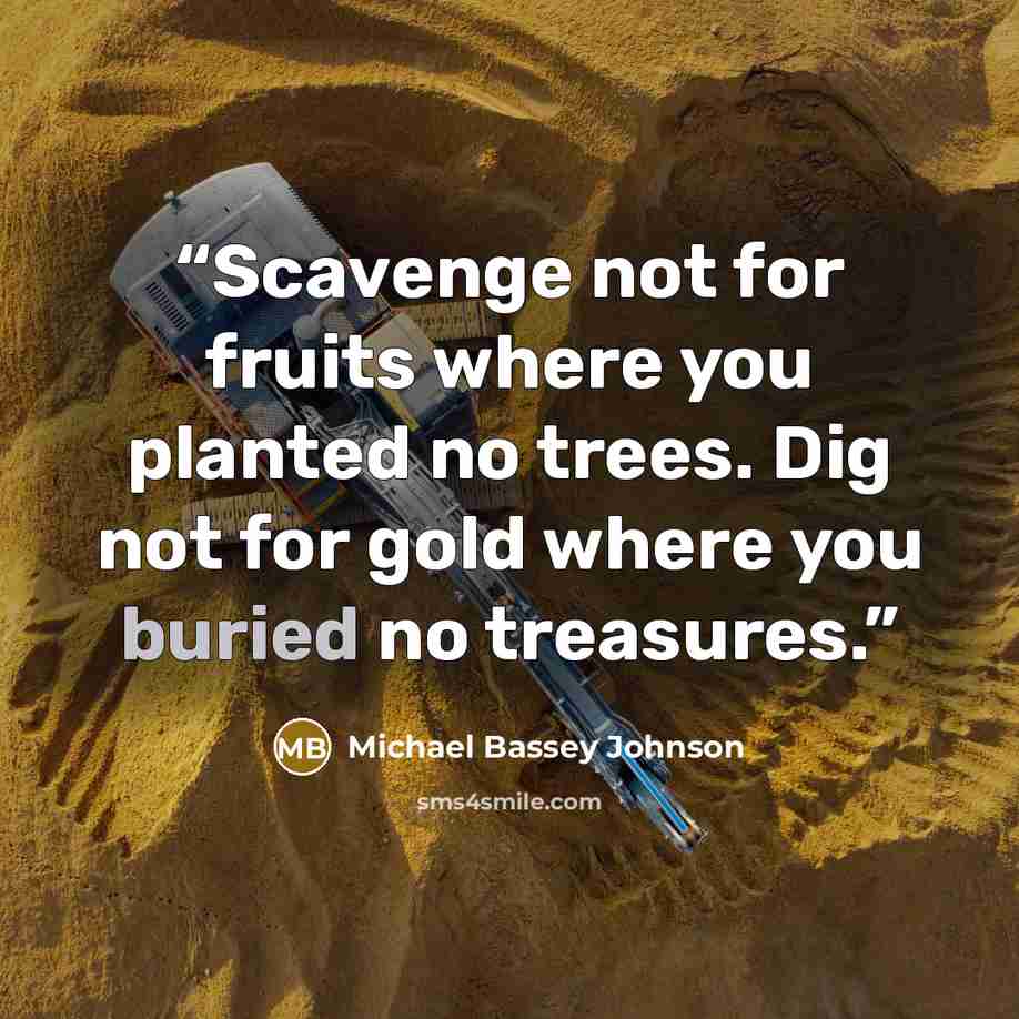 “Scavenge not for fruits where you planted no trees. Dig not for gold where you buried no treasures.” quote by Michael Bassey Johnson