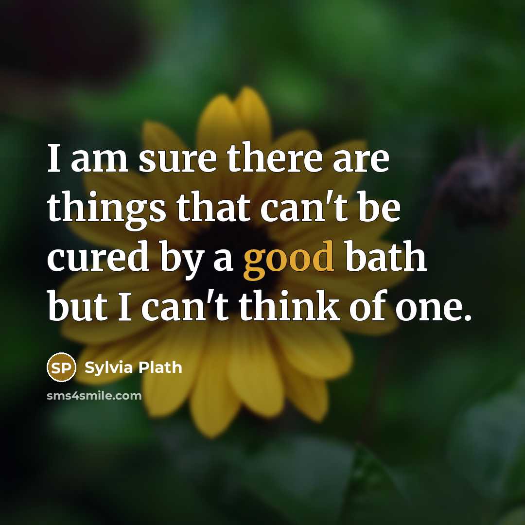 “I am sure there are things that can't be cured by a good bath but I can't think of one.” quote by Sylvia Plath
