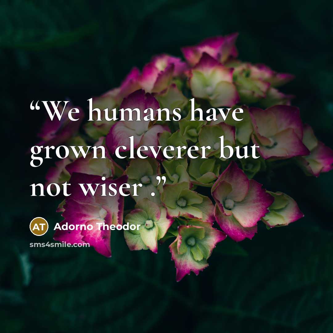“We humans have grown cleverer but not wiser .” quote by Adorno Theodor