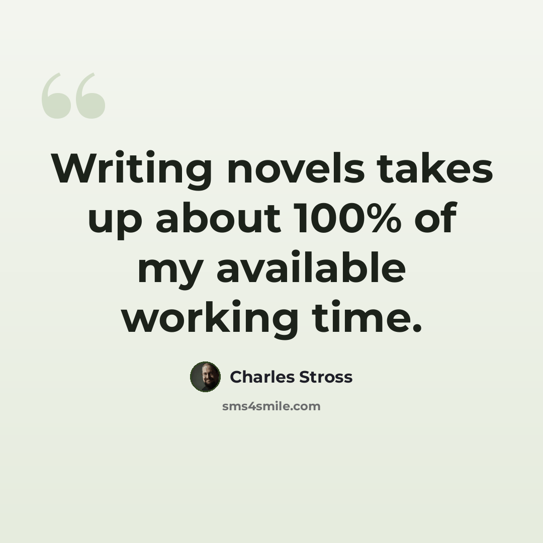 “Writing novels takes up about 100% of my available working time.” quote by Charles Stross