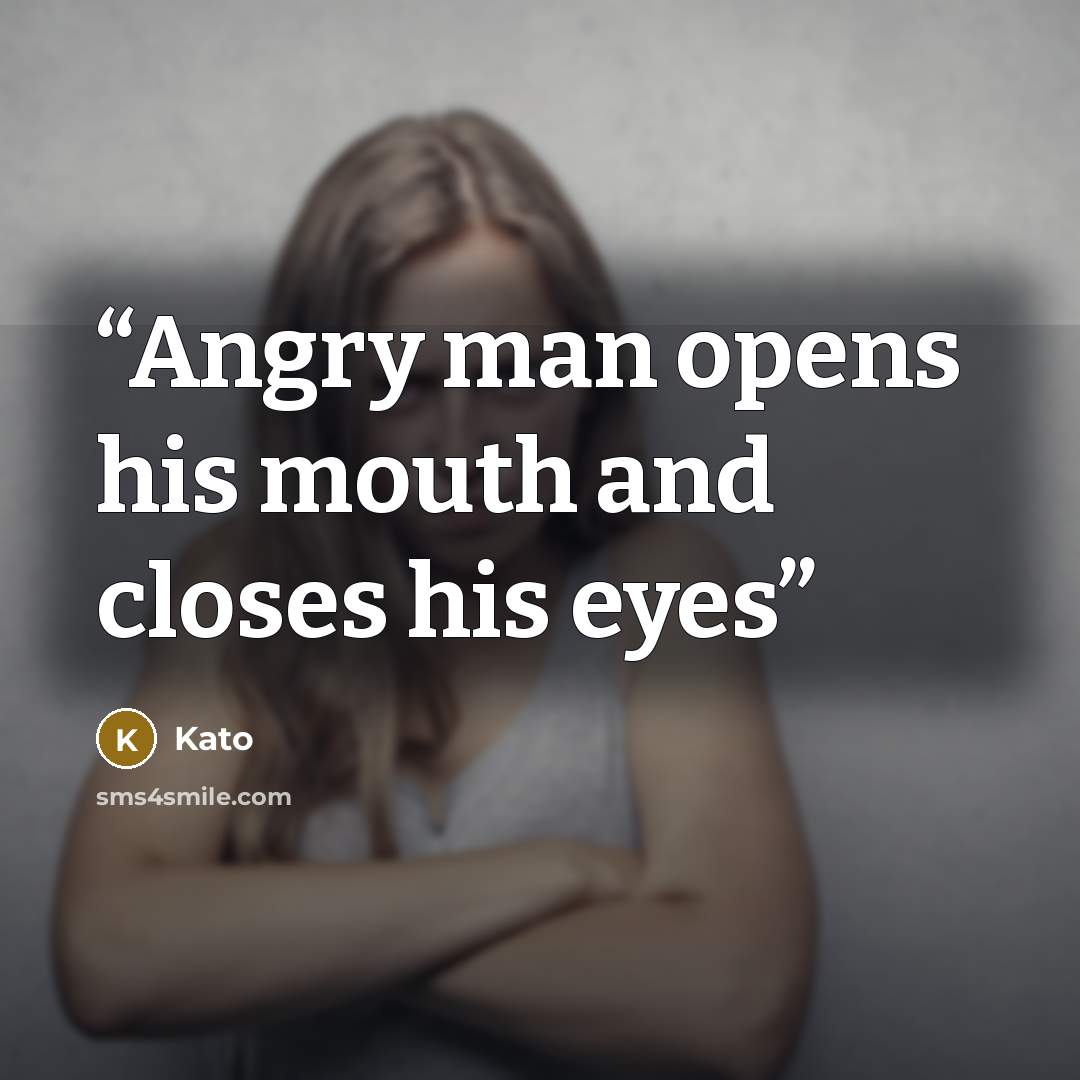 “Angry man opens his mouth and closes his eyes” quote by Kato