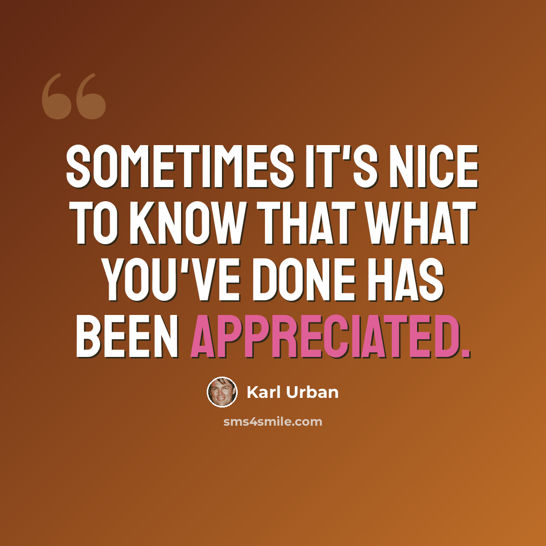 “Sometimes it's nice to know that what you've done has been appreciated.” quote by Karl Urban