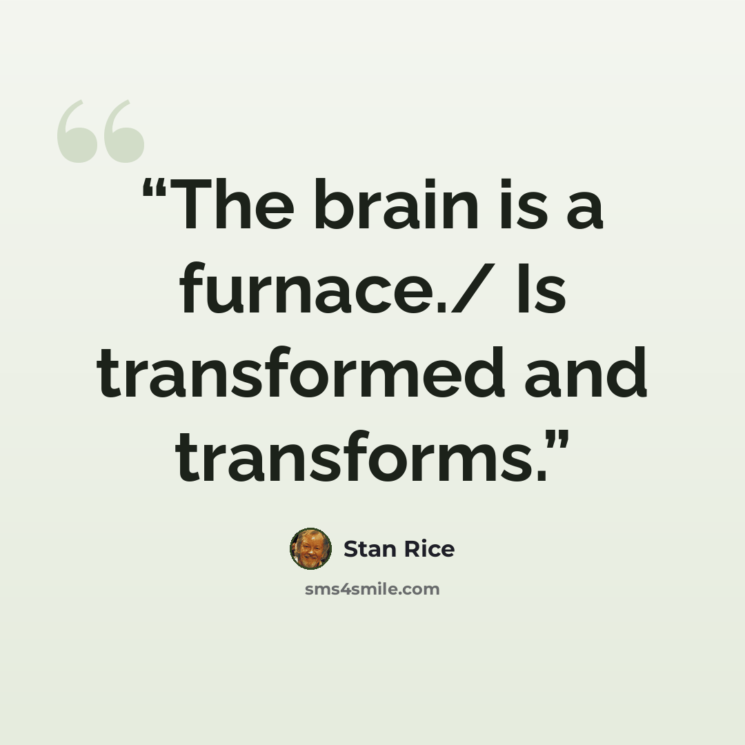 “The brain is a furnace./ Is transformed and transforms.” quote by Stan Rice