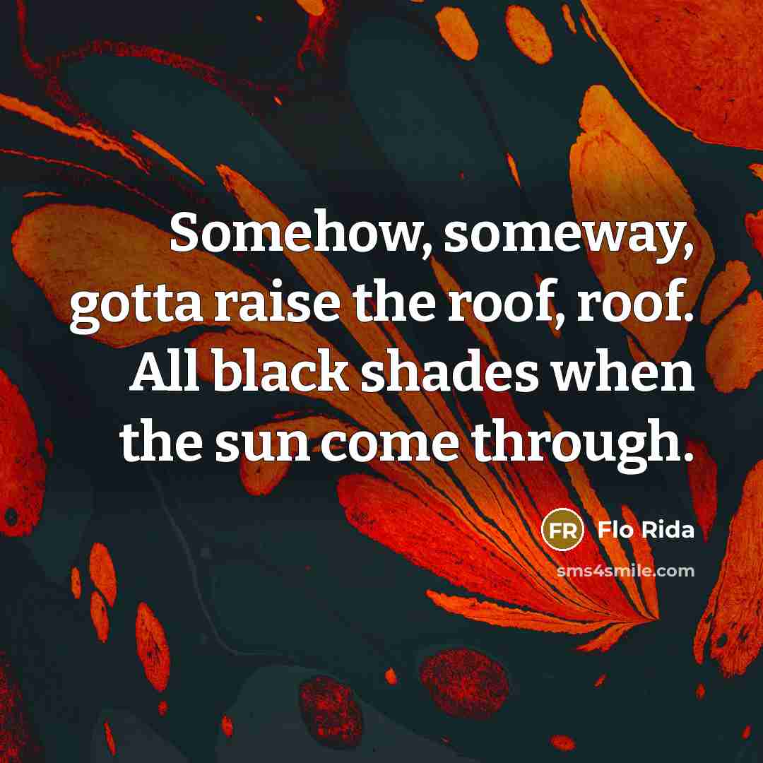 “Somehow, someway, gotta raise the roof, roof. All black shades when the sun come through.” quote by Flo Rida