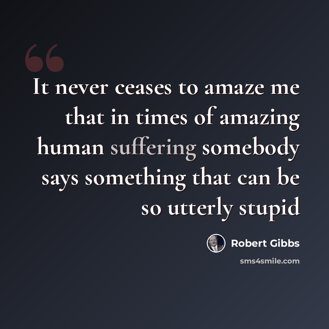 “It never ceases to amaze me that in times of amazing human suffering somebody says something that can be so utterly stupid” quote by Robert Gibbs