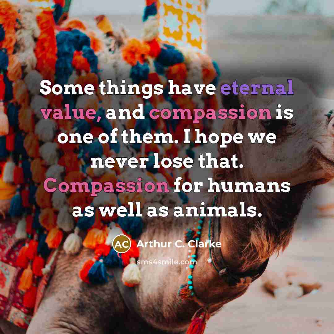 “Some things have eternal value, and compassion is one of them. I hope we never lose that. Compassion for humans as well as animals.” quote by Arthur C. Clarke