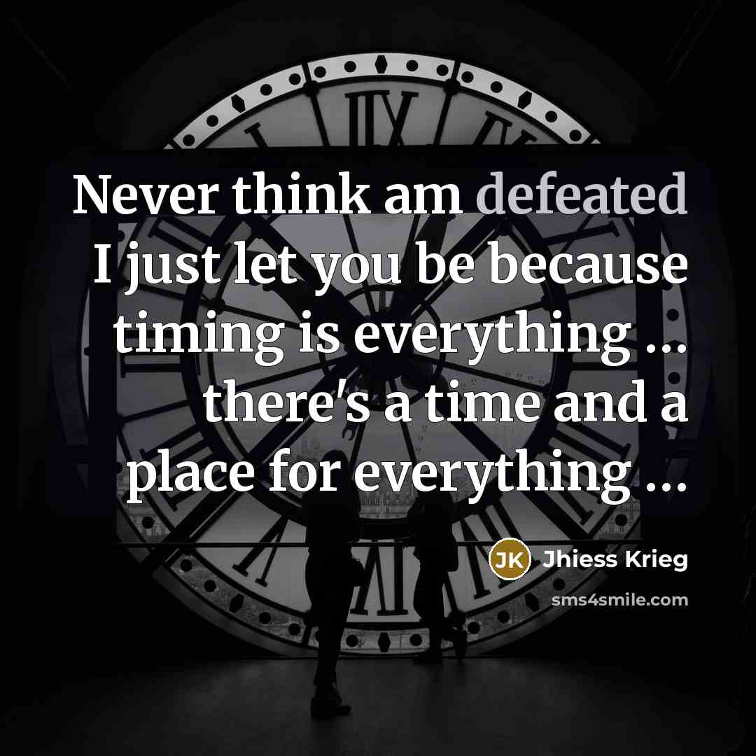 “Never think am defeated I just let you be because timing is everything … there's a time and a place for everything …” quote by Jhiess Krieg