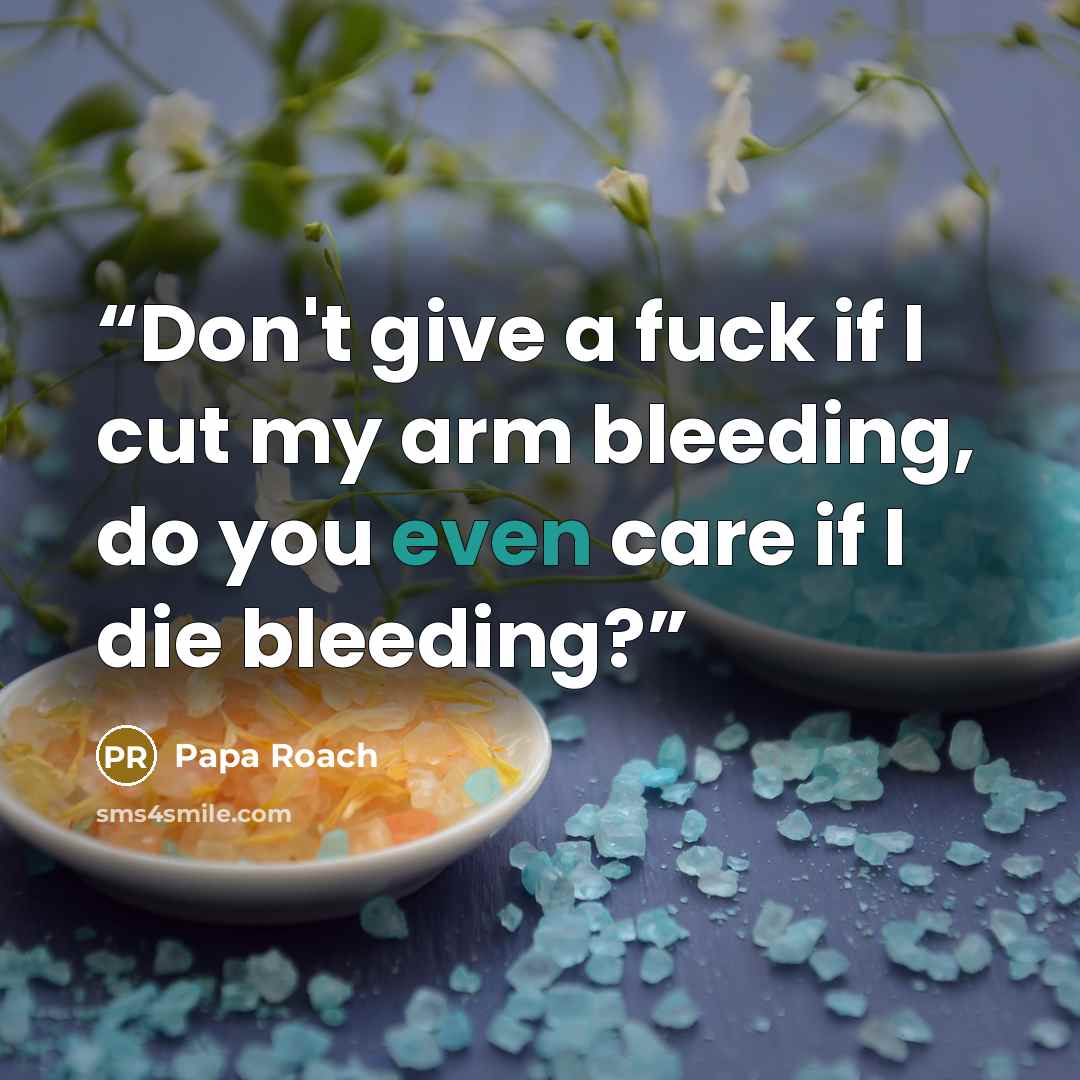 “Don't give a fuck if I cut my arm bleeding, do you even care if I die bleeding?” quote by Papa Roach