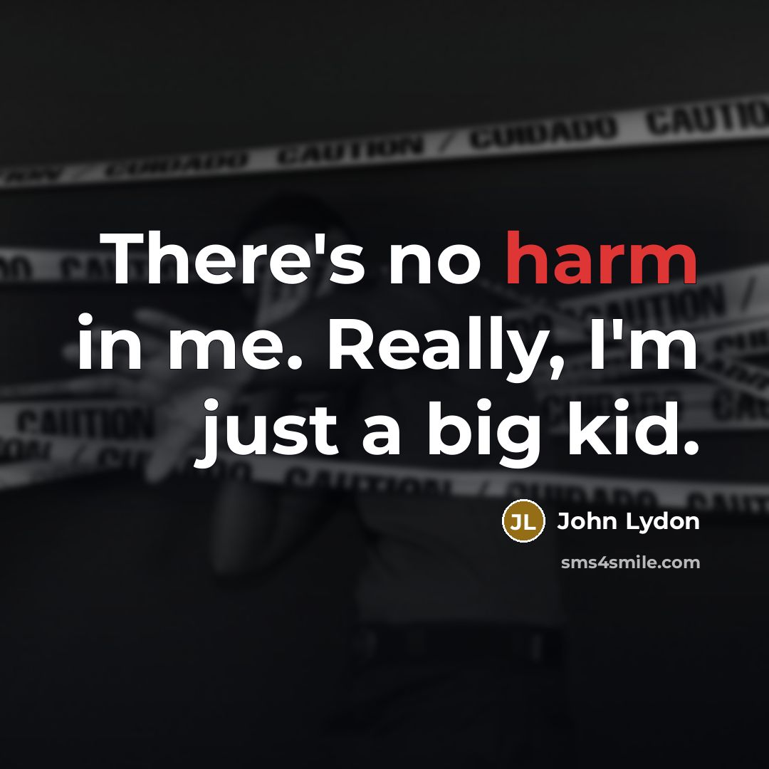 “There's no harm in me. Really, I'm just a big kid.” quote by John Lydon