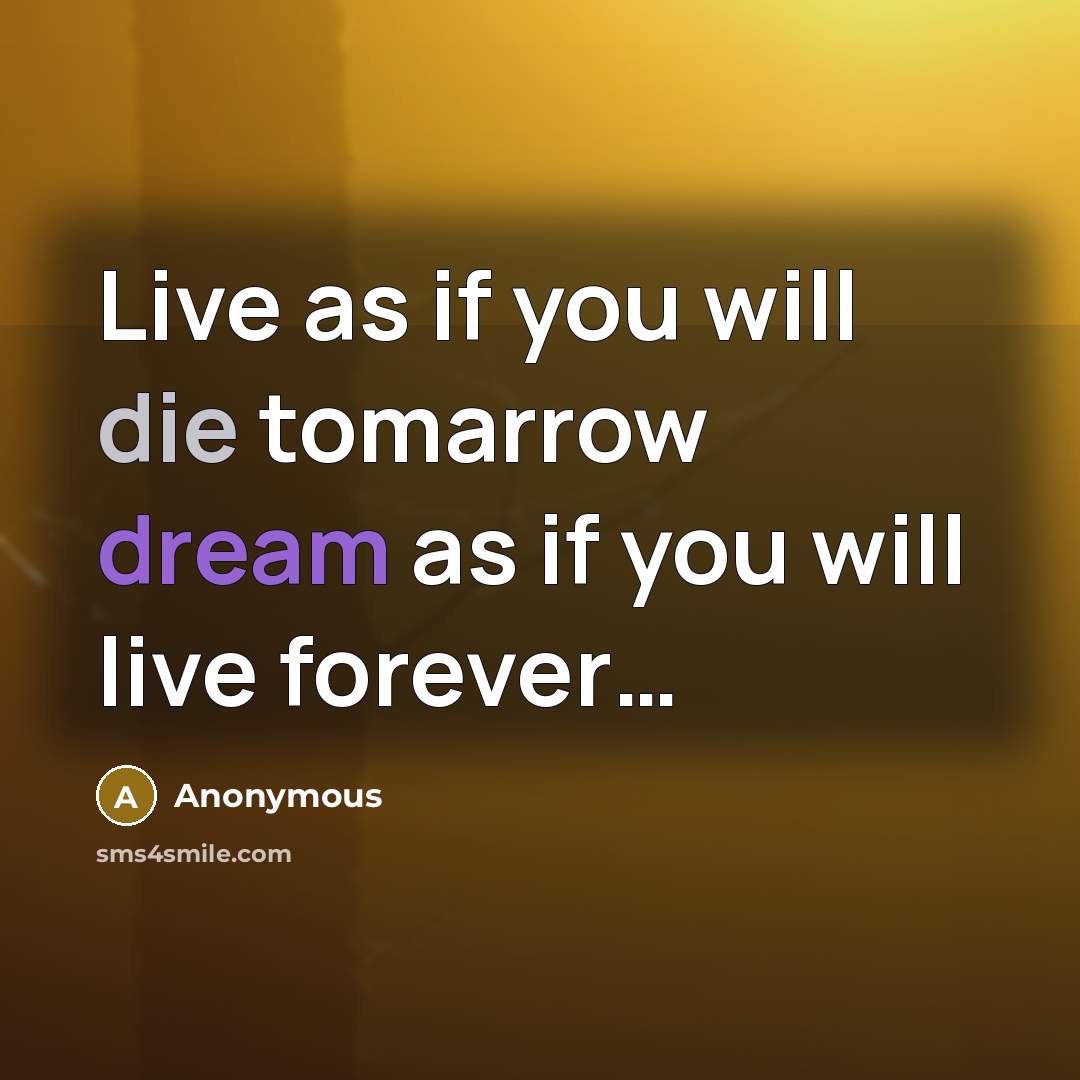 “Live as if you will die tomarrow dream as if you will live forever…” quote by Anonymous