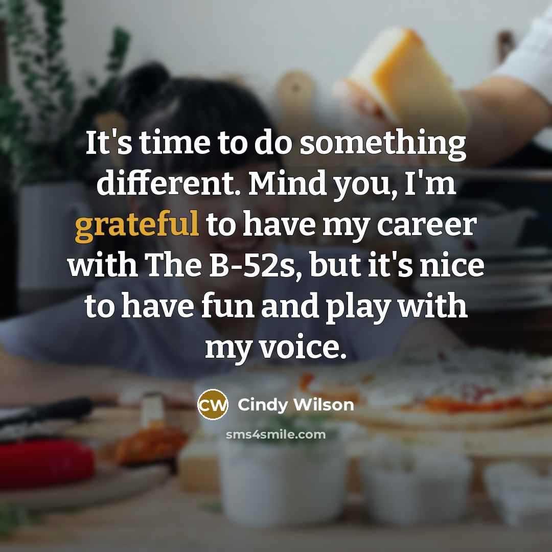 “It's time to do something different. Mind you, I'm grateful to have my career with The B-52s, but it's nice to have fun and play with my voice.” quote by Cindy Wilson