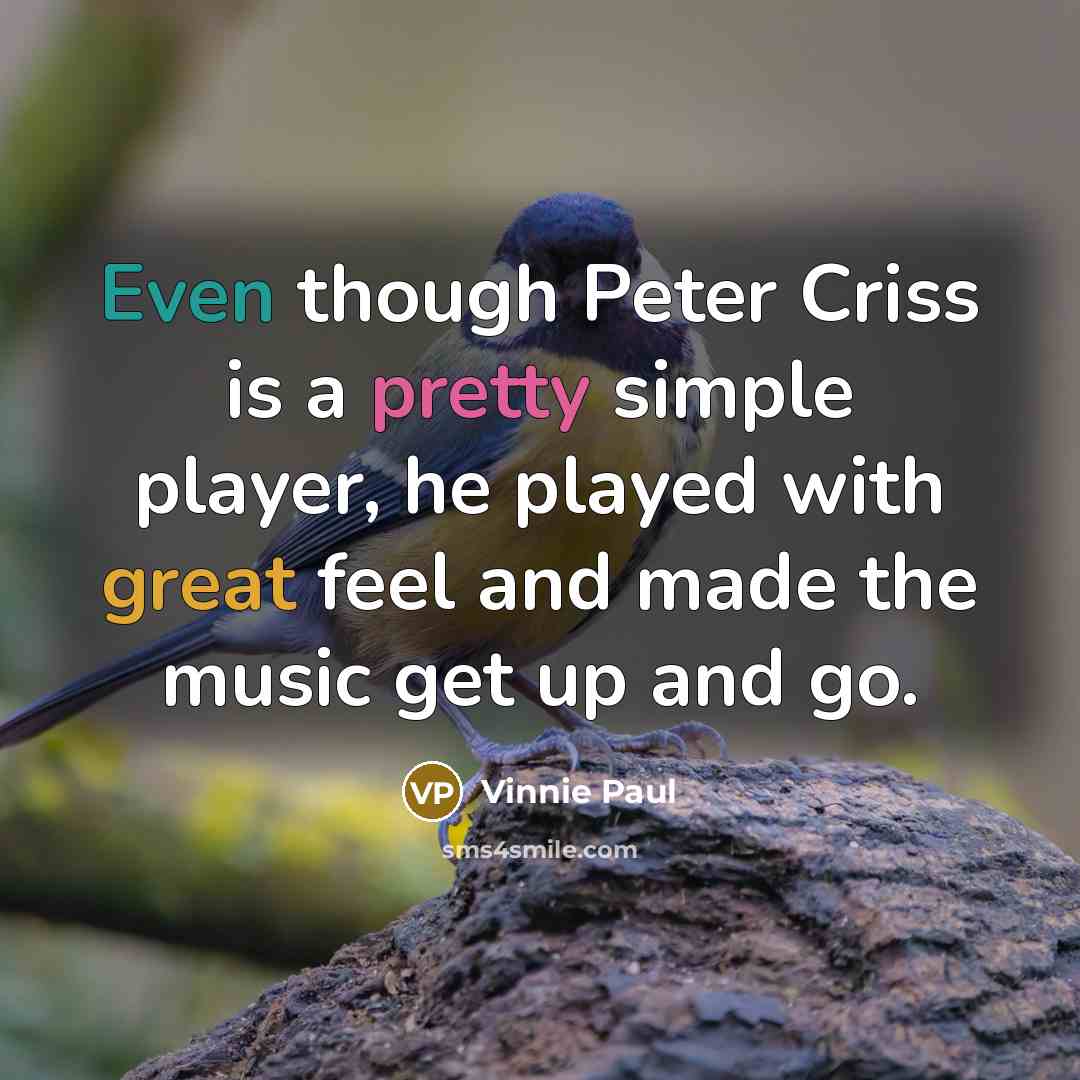 “Even though Peter Criss is a pretty simple player, he played with great feel and made the music get up and go.” quote by Vinnie Paul