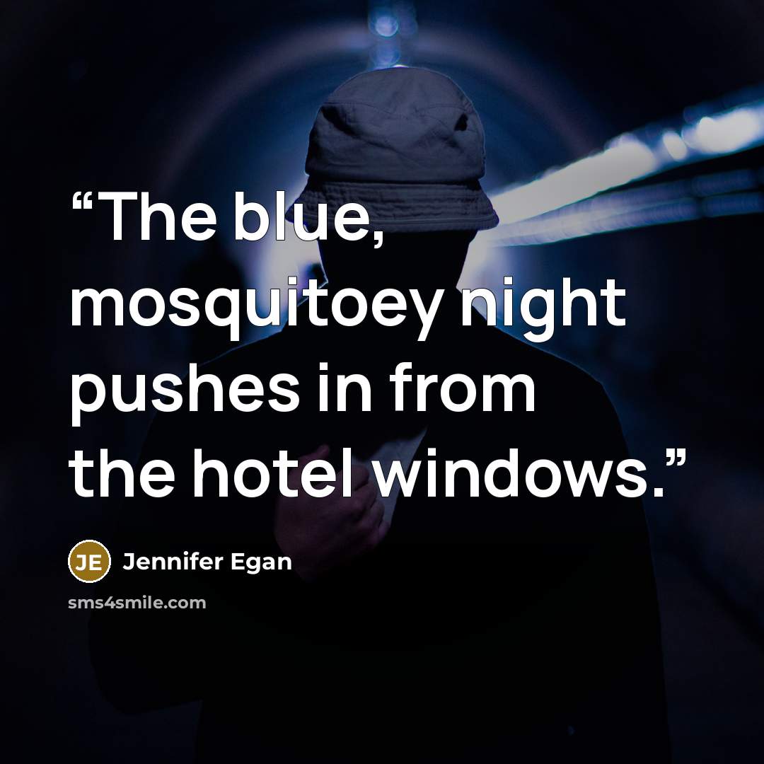 “The blue, mosquitoey night pushes in from the hotel windows.” quote by Jennifer Egan