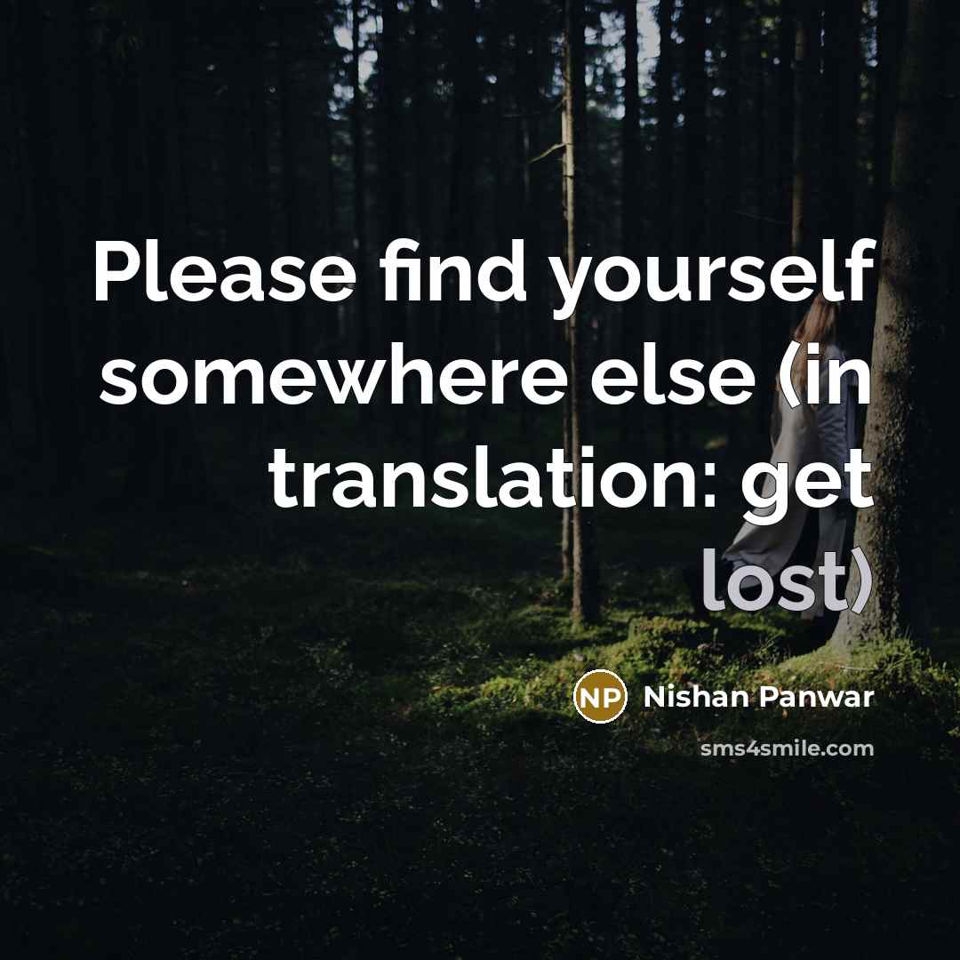“Please find yourself somewhere else (in translation: get lost)” quote by Nishan Panwar