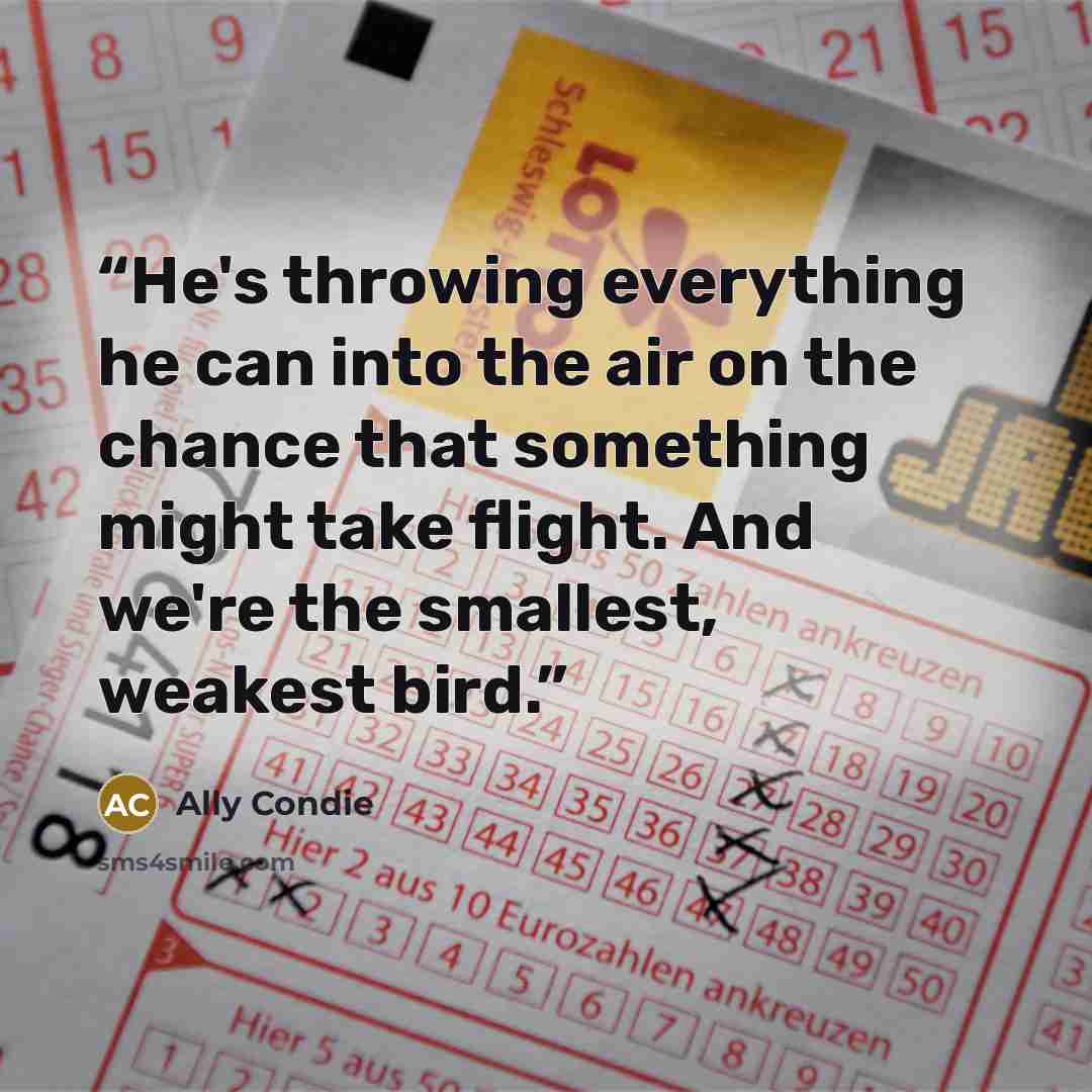 “He's throwing everything he can into the air on the chance that something might take flight. And we're the smallest, weakest bird.” quote by Ally Condie