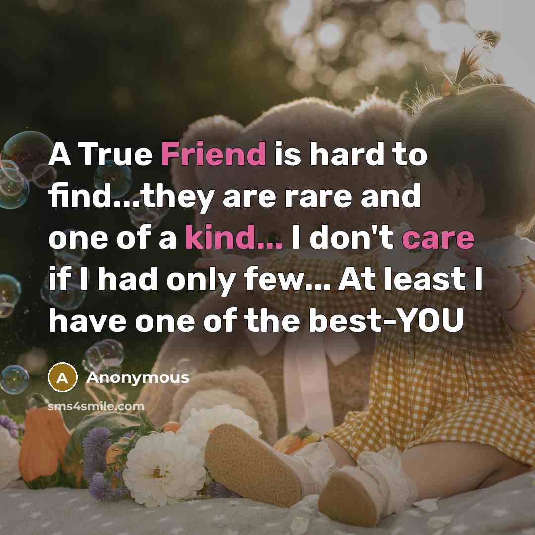 “A True Friend is hard to find...they are rare and one of a kind... I don't care if I had only few... At least I have one of the best-YOU” quote by Anonymous