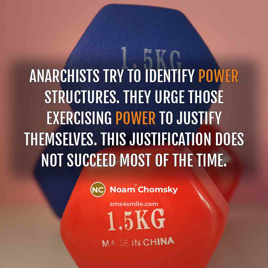 “Anarchists try to identify power structures. They urge those exercising power to justify themselves. This justification does not succeed most of the time.” quote by Noam Chomsky