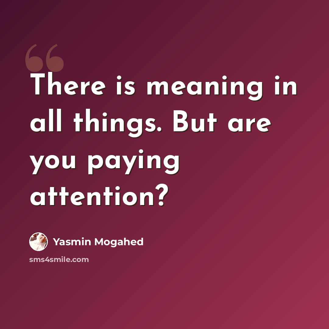 “There is meaning in all things. But are you paying attention?” quote by Yasmin Mogahed