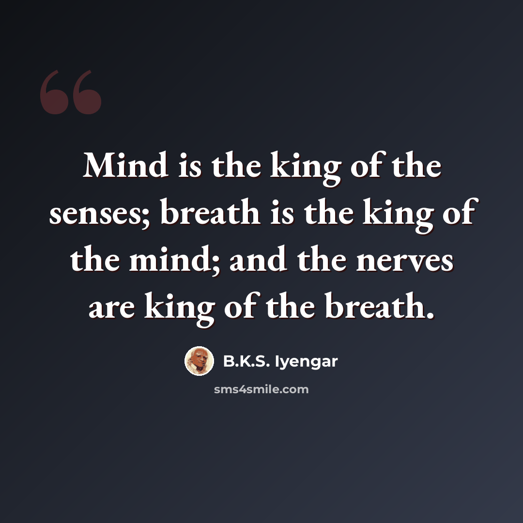 “Mind is the king of the senses; breath is the king of the mind; and the nerves are king of the breath.” quote by B.K.S. Iyengar