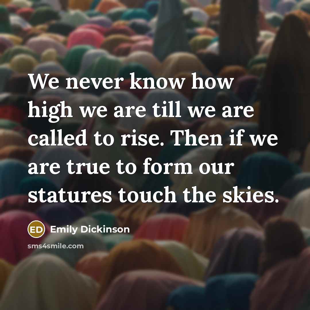 “We never know how high we are till we are called to rise. Then if we are true to form our statures touch the skies.” quote by Emily Dickinson