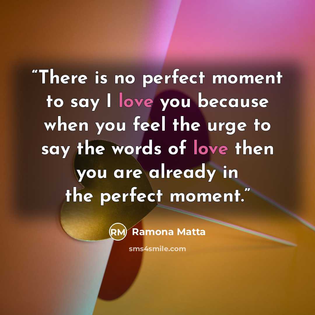 “There is no perfect moment to say I love you because when you feel the urge to say the words of love then you are already in the perfect moment.” quote by Ramona Matta