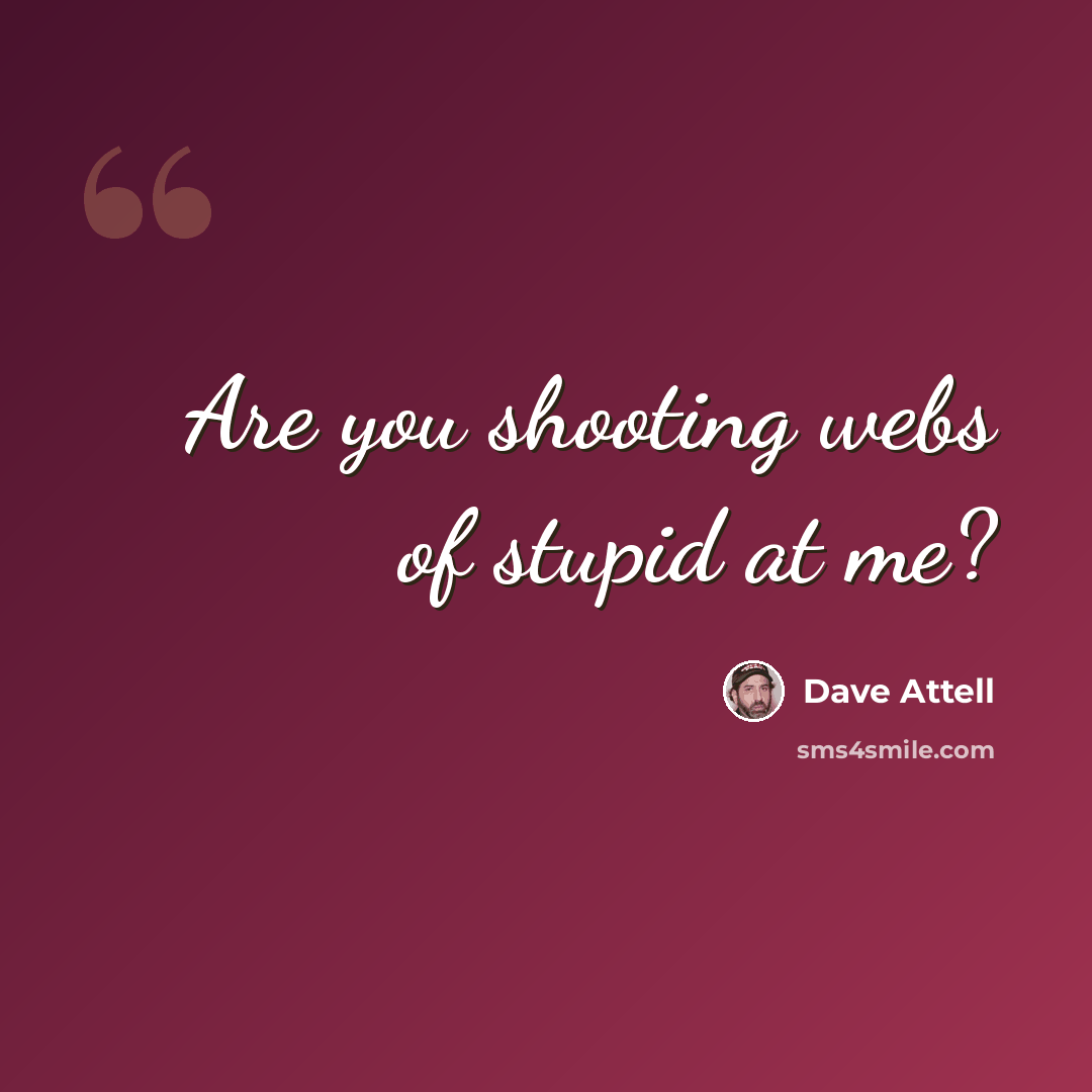 “Are you shooting webs of stupid at me?” quote by Dave Attell