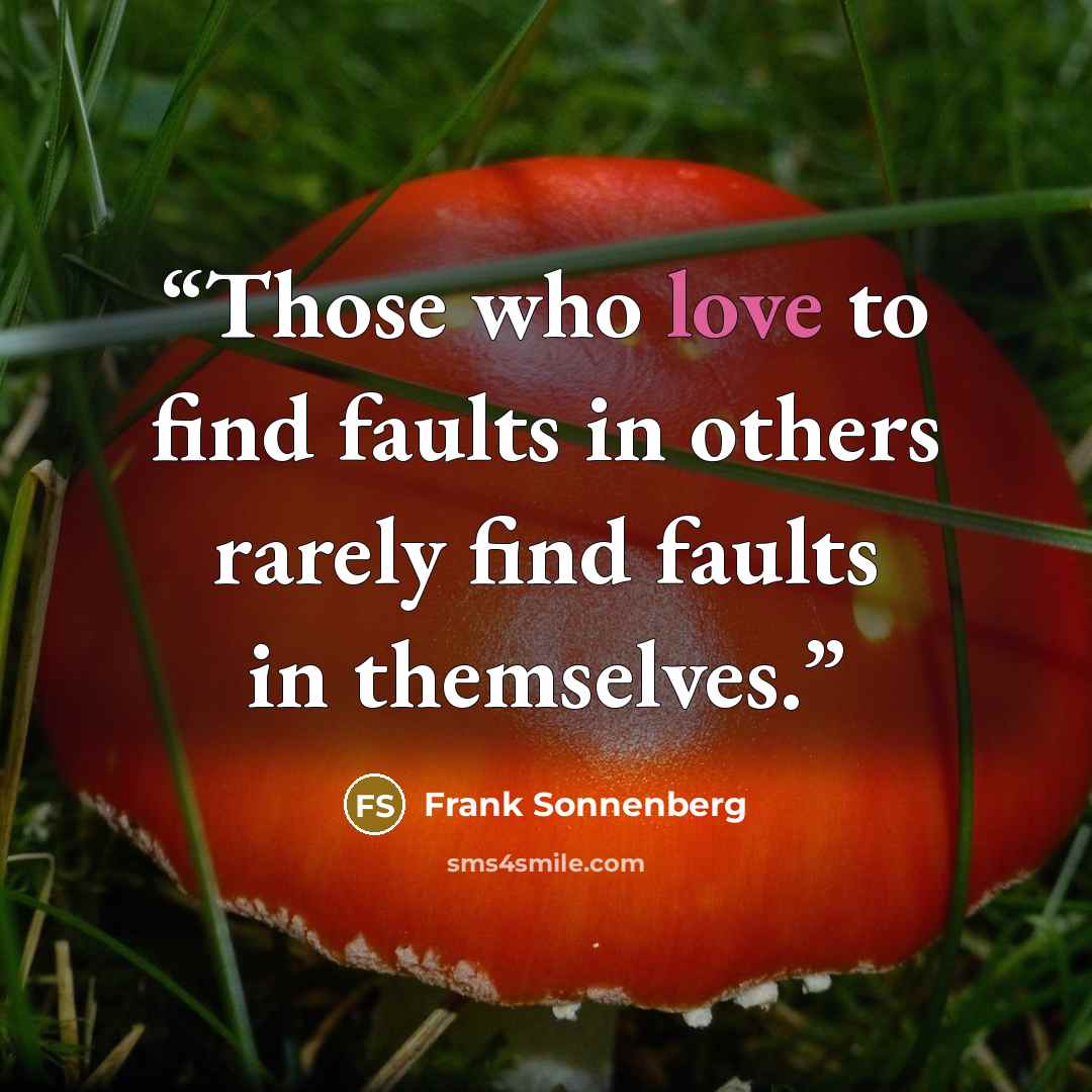 “Those who love to find faults in others rarely find faults in themselves.” quote by Frank Sonnenberg