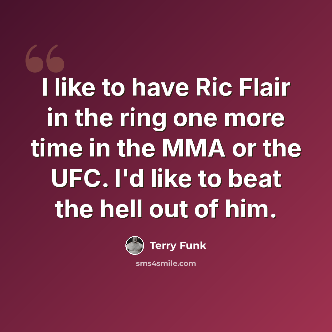 “I like to have Ric Flair in the ring one more time in the MMA or the UFC. I'd like to beat the hell out of him.” quote by Terry Funk
