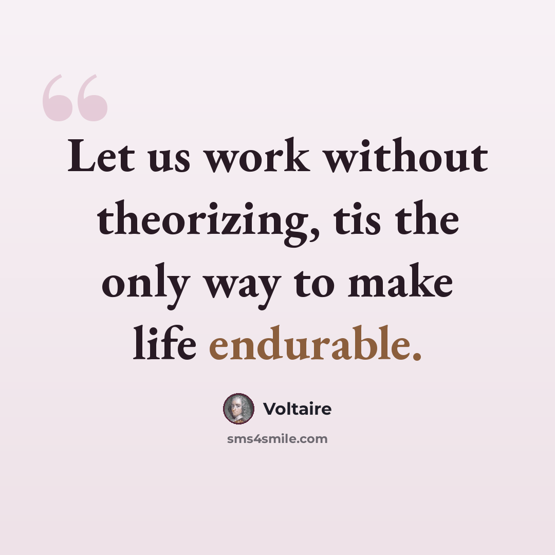 “Let us work without theorizing, tis the only way to make life endurable.” quote by Voltaire