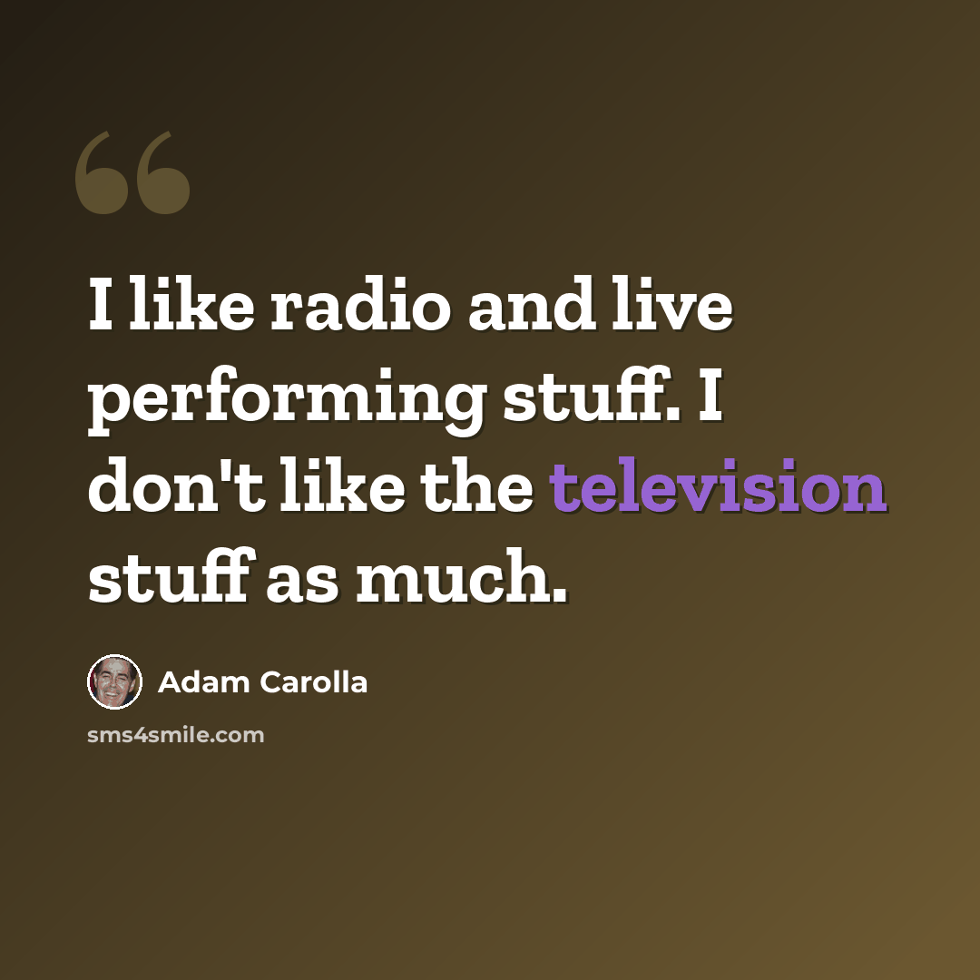 “I like radio and live performing stuff. I don't like the television stuff as much.” quote by Adam Carolla