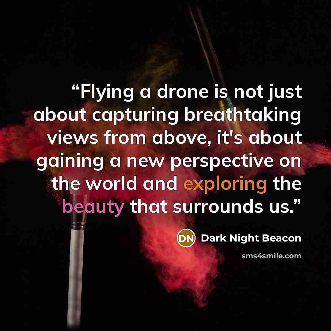 “Flying a drone is not just about capturing breathtaking views from above, it's about gaining a new perspective on the world and exploring the beauty that surrounds us.” quote by Dark Night Beacon