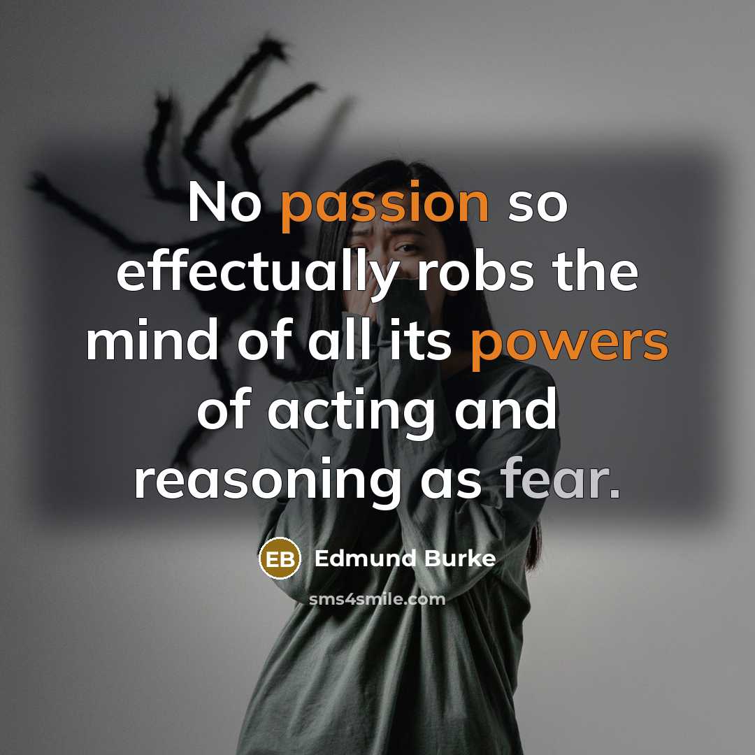 “No passion so effectually robs the mind of all its powers of acting and reasoning as fear.” quote by Edmund Burke