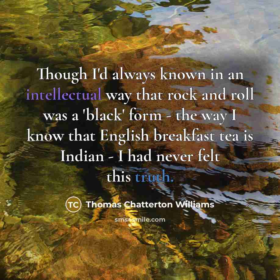 “Though I'd always known in an intellectual way that rock and roll was a 'black' form - the way I know that English breakfast tea is Indian - I had never felt this truth.” quote by Thomas Chatterton Williams