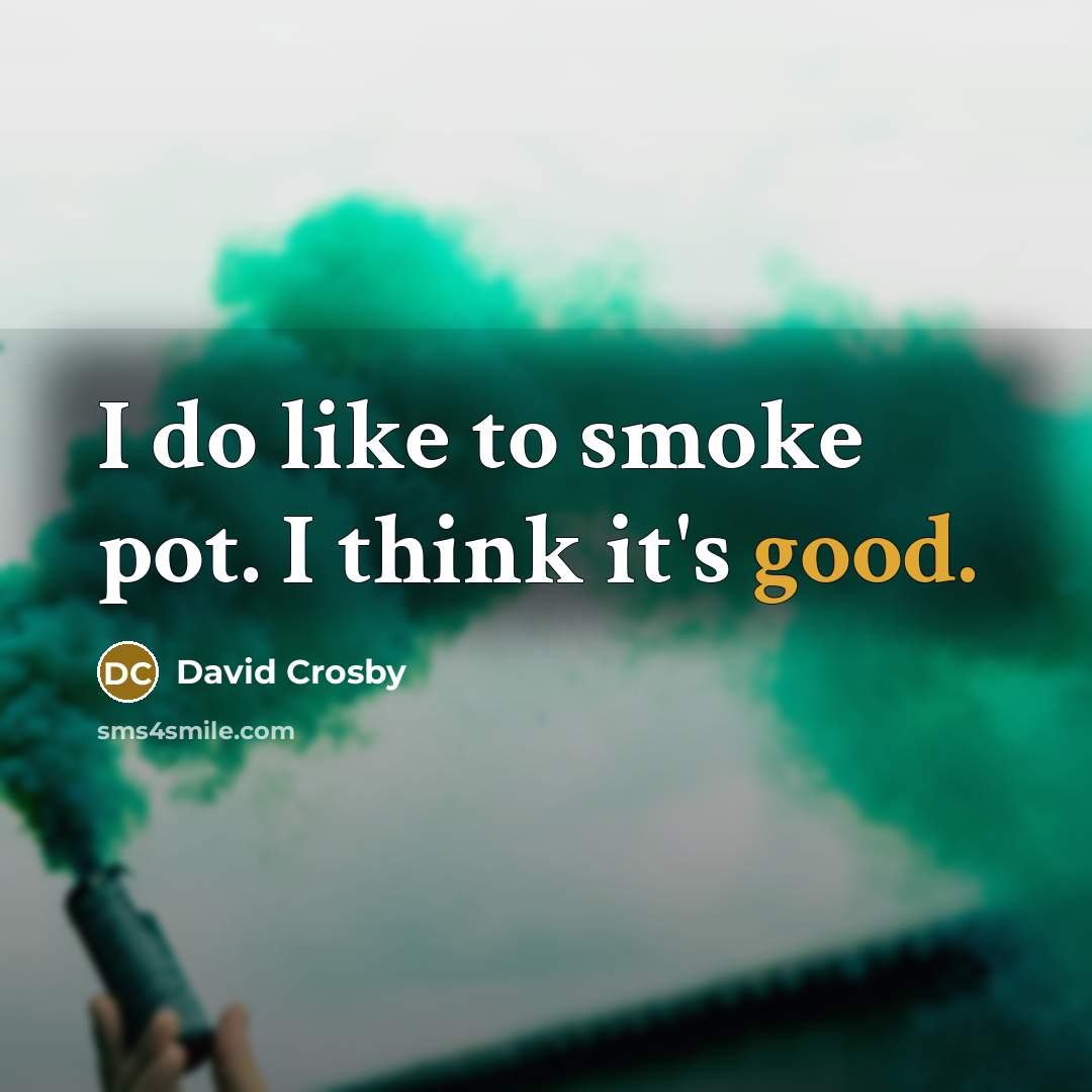 “I do like to smoke pot. I think it's good.” quote by David Crosby