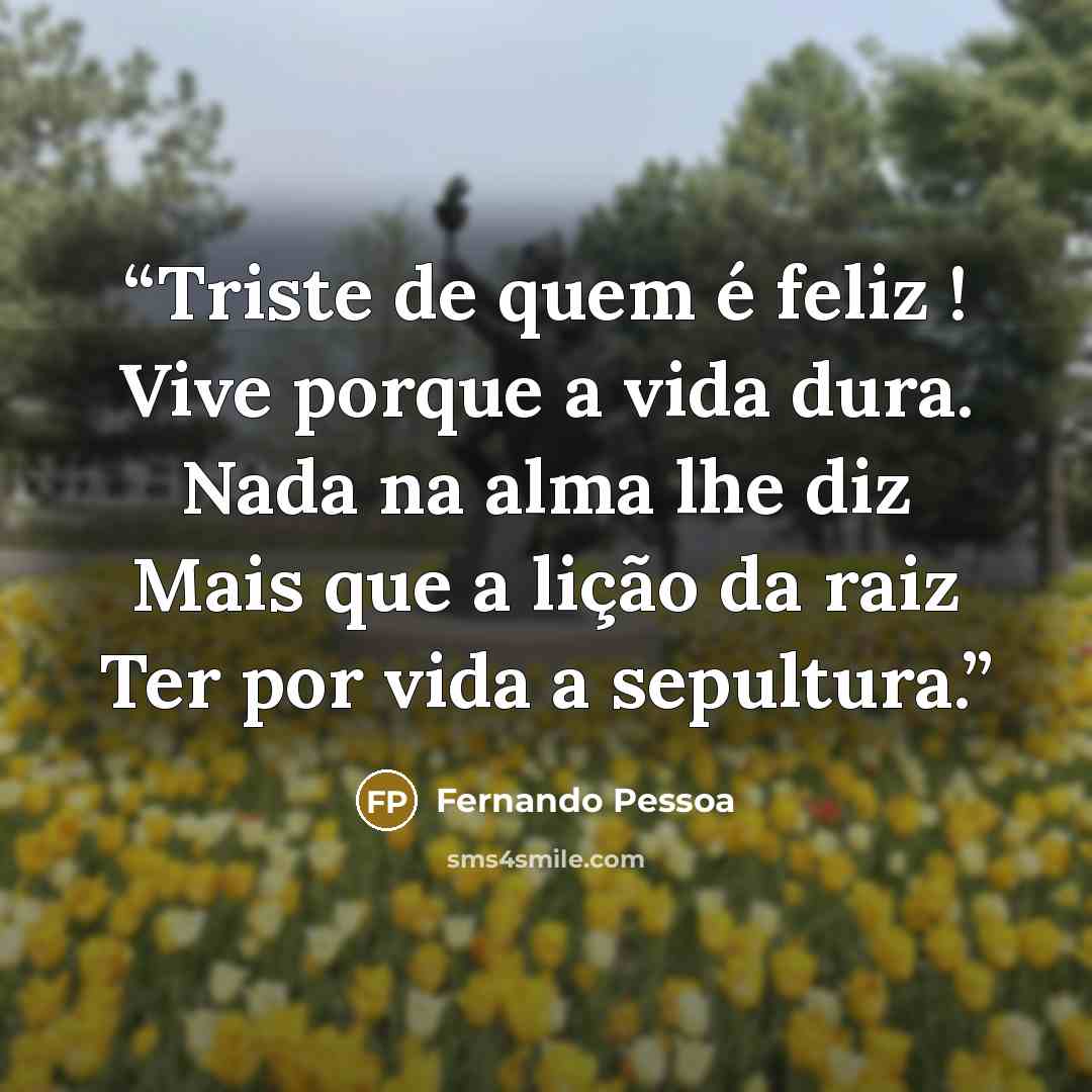“Triste de quem é feliz ! Vive porque a vida dura. Nada na alma lhe diz Mais que a lição da raiz Ter por vida a sepultura.” quote by Fernando Pessoa