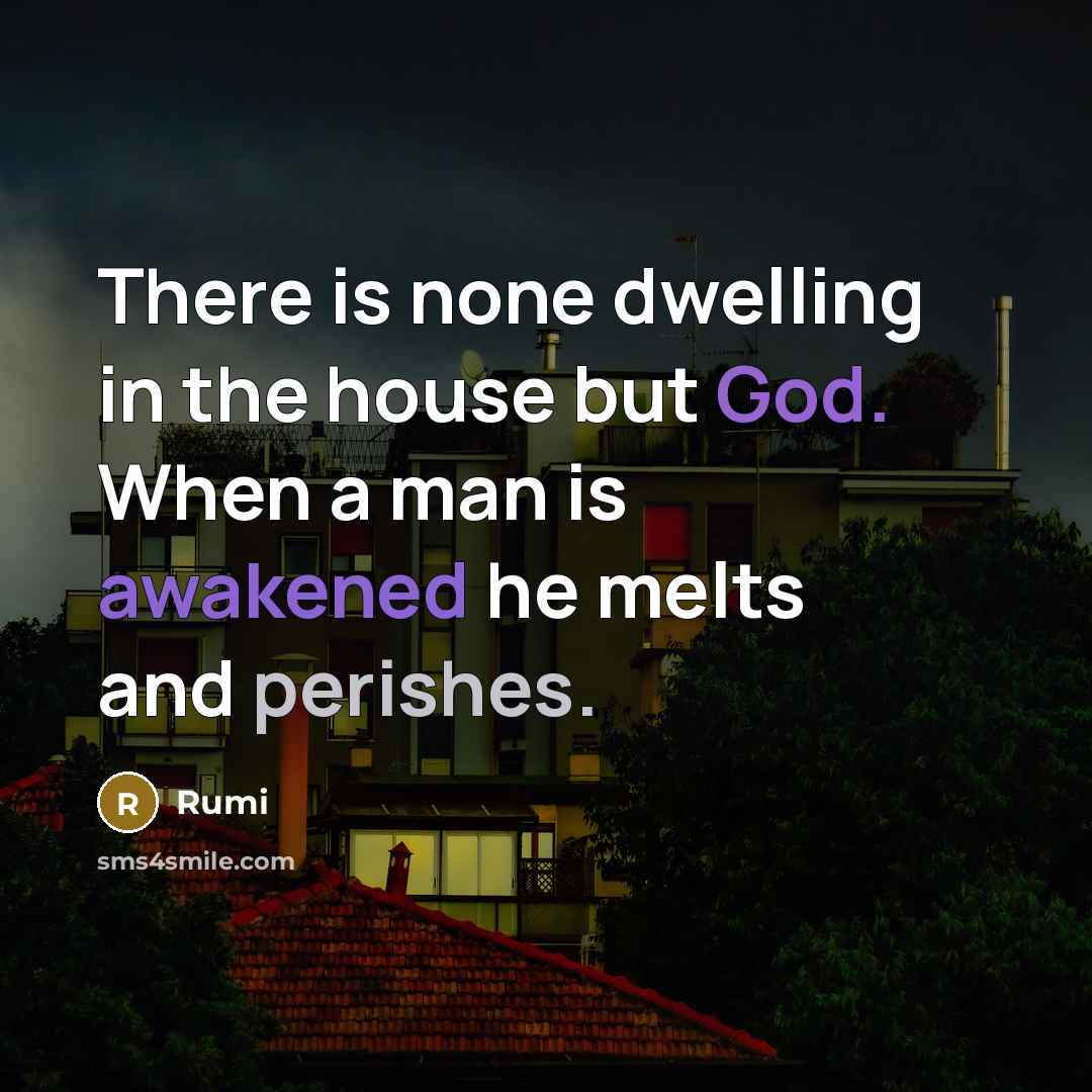 “There is none dwelling in the house but God. When a man is awakened he melts and perishes.” quote by Rumi