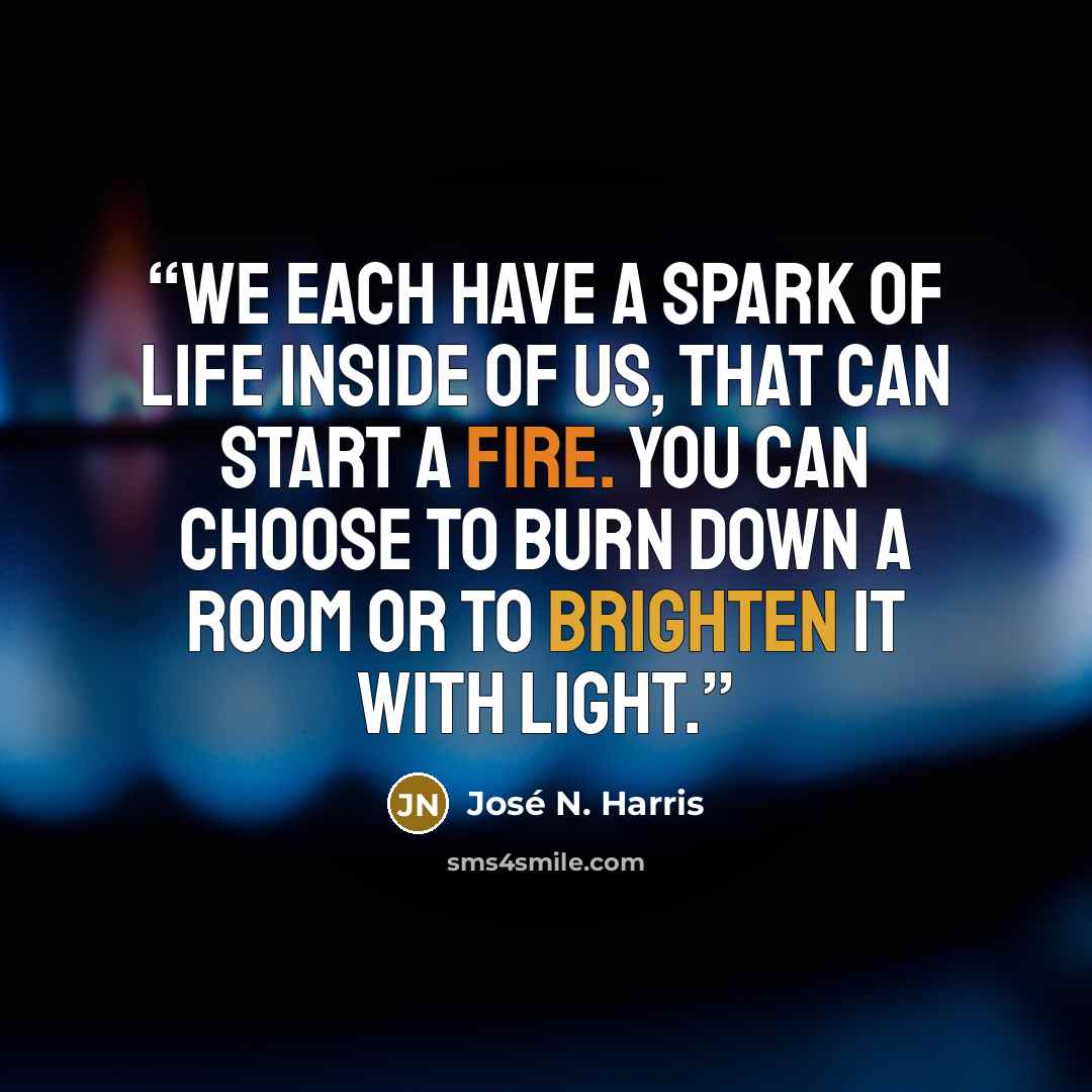 “We each have a spark of life inside of us, that can start a fire. You can choose to burn down a room or to brighten it with light.” quote by José N. Harris