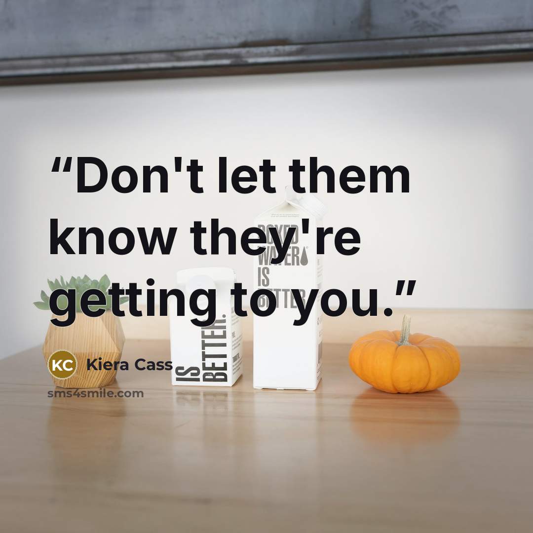 “Don't let them know they're getting to you.” quote by Kiera Cass