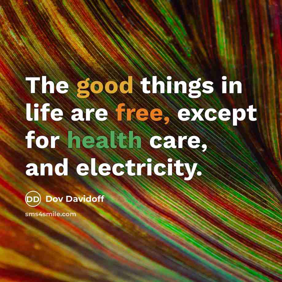 “The good things in life are free, except for health care, and electricity.” quote by Dov Davidoff